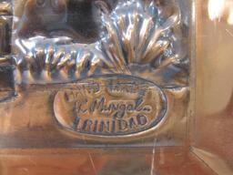 Caribbean Copper Art Wall Plaque, Hand Made R. Mungal, Trinidad, approx 7.5 X 13.5 inches