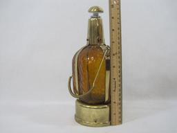 Musical Amber Glass and Goldtone Metal Decanter with Stopper, See Pictures for Condition