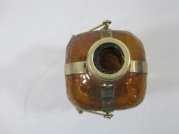 Musical Amber Glass and Goldtone Metal Decanter with Stopper, See Pictures for Condition