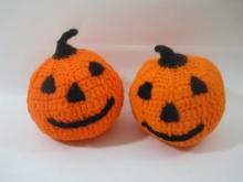 Two Vintage Handmade Crocheted Pumpkins, 8 oz