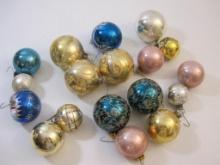 18 Assorted Vintage Glass Christmas Ornaments, mostly gold, silver and blue, 1 lb
