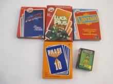Five Vintage Card Games including sealed Luck Plus, Phase 10, sealed Vantage, sealed Rage and Bambi,