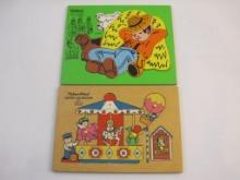 Two Vintage Wooden Puzzles including Fisher-Price Merry-Go-Round 514 and Playskool Little Boy Blue