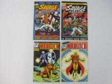 Four Marvel Comics Group Comics includes Doc Savage No. 1 and 2, Oct, Dec 1972, Warlock No. 3 and 5,