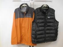 Columbia XXL Orange Black Shell Rain Jacket with Rei XXL Black Puffer Vest