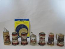 Seven German Style Budweiser Beer Steins, Collector Series, Alwe Clear Glass, with Star Finder