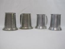 Four Metal Mugs with Clear Bottoms, Two English Pecote, Sheffield England
