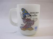 1940 Mickey Mouse in Fantasia Milk Glass Mug, Walt Disney Productions, Anchor Hocking, made in USA,
