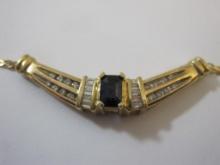 14K Gold Diamond and Sapphire Bar Pendant from Necklace, 5.4 g total weight