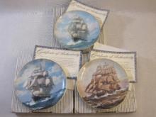 Three WJ George Collectible Ship Plates including "The Davy Crockett at Daybreak", "The Golden Eagle