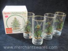 Spode Christmas Tree Set of Four Highball Glasses in Original Box, 3 lbs 2 oz