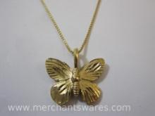 10 KT Gold Chain Necklace with Butterfly Pendant, Necklace is approx 18 Inches Long