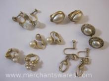 Vintage Clip On Earrings Including Wishbone Pair and Faux Pearl Accented Earrings, 1oz