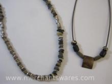 Two Brown, Gray and Metallic Necklaces, Larger has Stone Beads and Metal Beads, 4oz