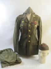 WWII Era Ike Jacket with Ruptured Duck Patch and Various Military Medals and Insignia, Size 36R,