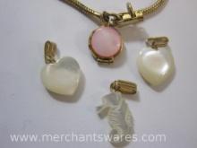 Three Mother of Pearl Pendants and Gold Tone Bracelet