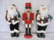 Wooden Nutcracker with Two Santa Figurines