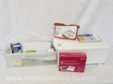Organizer Box Full of Stationary including Labels, Envelopes, Bandaids and More