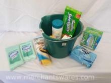 Green Cleaning Bucket with Sponges, Wipes, Sweepers and More
