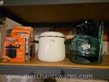 Mr. Coffee, Small Crockpot, and White Enamel Sauce/Soup Pot