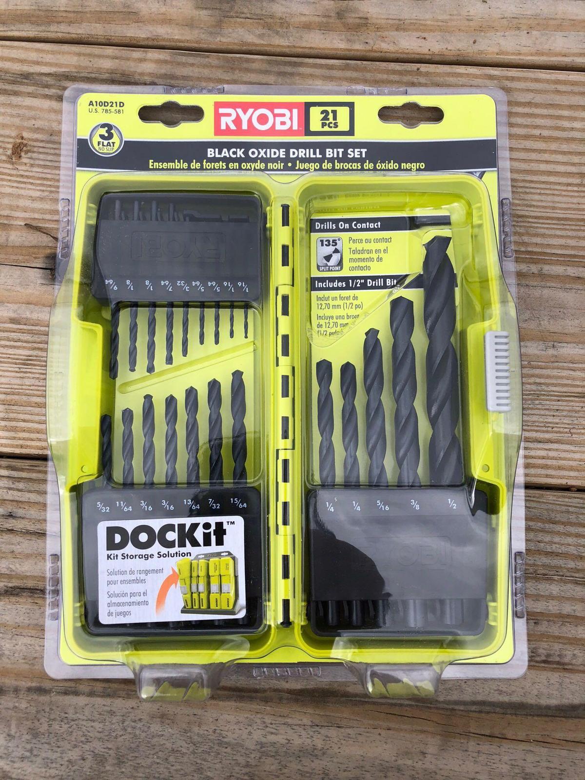 NEW RYOBI 21PC BLACK OXIDE DRILL BIT SET