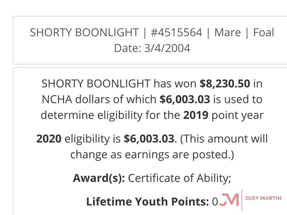 Shorty Boonlight 2004 Bay Roan AQHA Mare (Boonlight Dancer X Shortys Playgirl) NCHA Money Earner