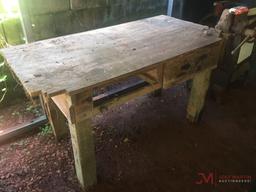 WOODEN WORK BENCH W/ ATTACHED VISE