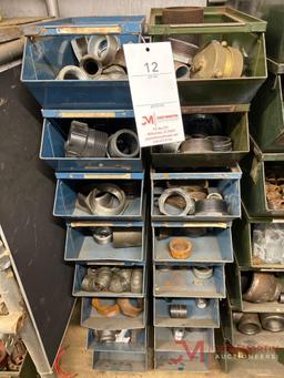 16 METAL BINS OF PIPE FITTINGS