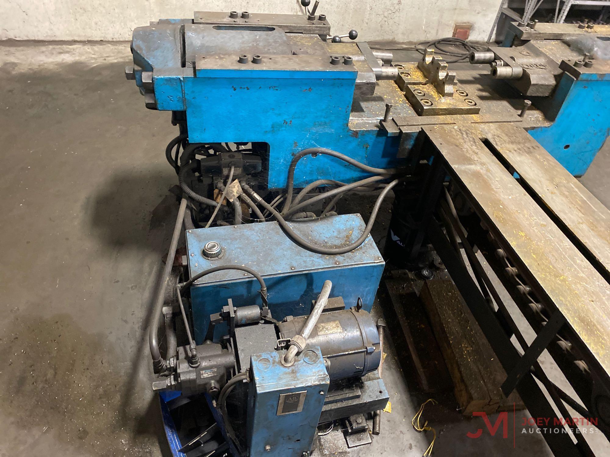 OWATONNA TOOL CO. MODELY-7500 TRACK PRESS MACHINE, SN 1136, 160 TON CAPACITY, 22? CONVEYOR, ALL TOOL