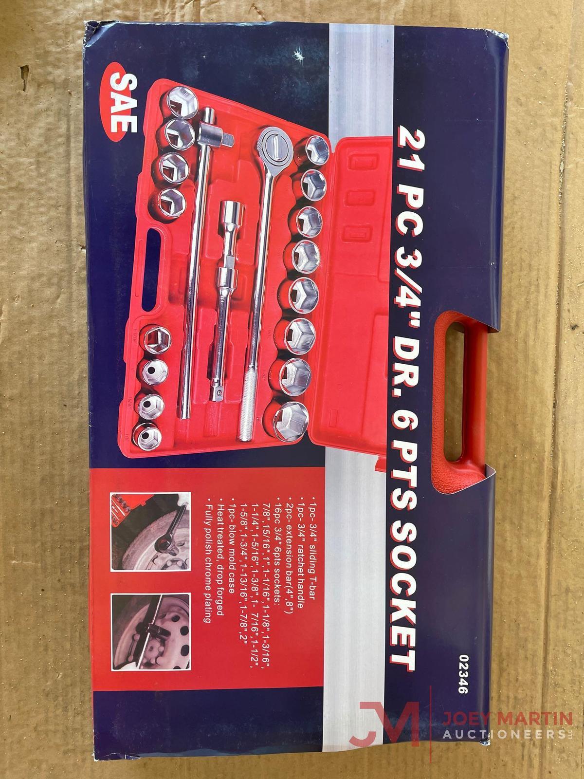 NEW 21PC 3/4IN DRIVE 6 POINT SOCKET SET