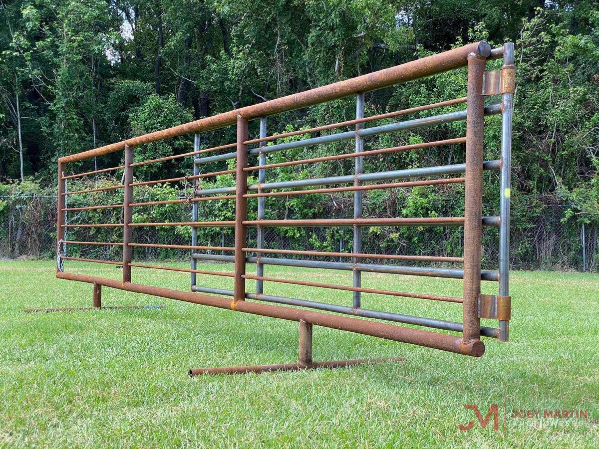 (1) NEW 24FT FREE STANDING 8 BAR PANEL W/ 12FT SWING GATE