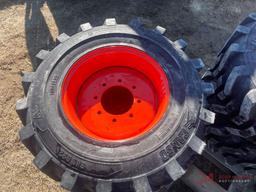 (4) NEW 12-16.5 SKID STEER TIRES AND BOBCAT/KUBOTA WHEELS