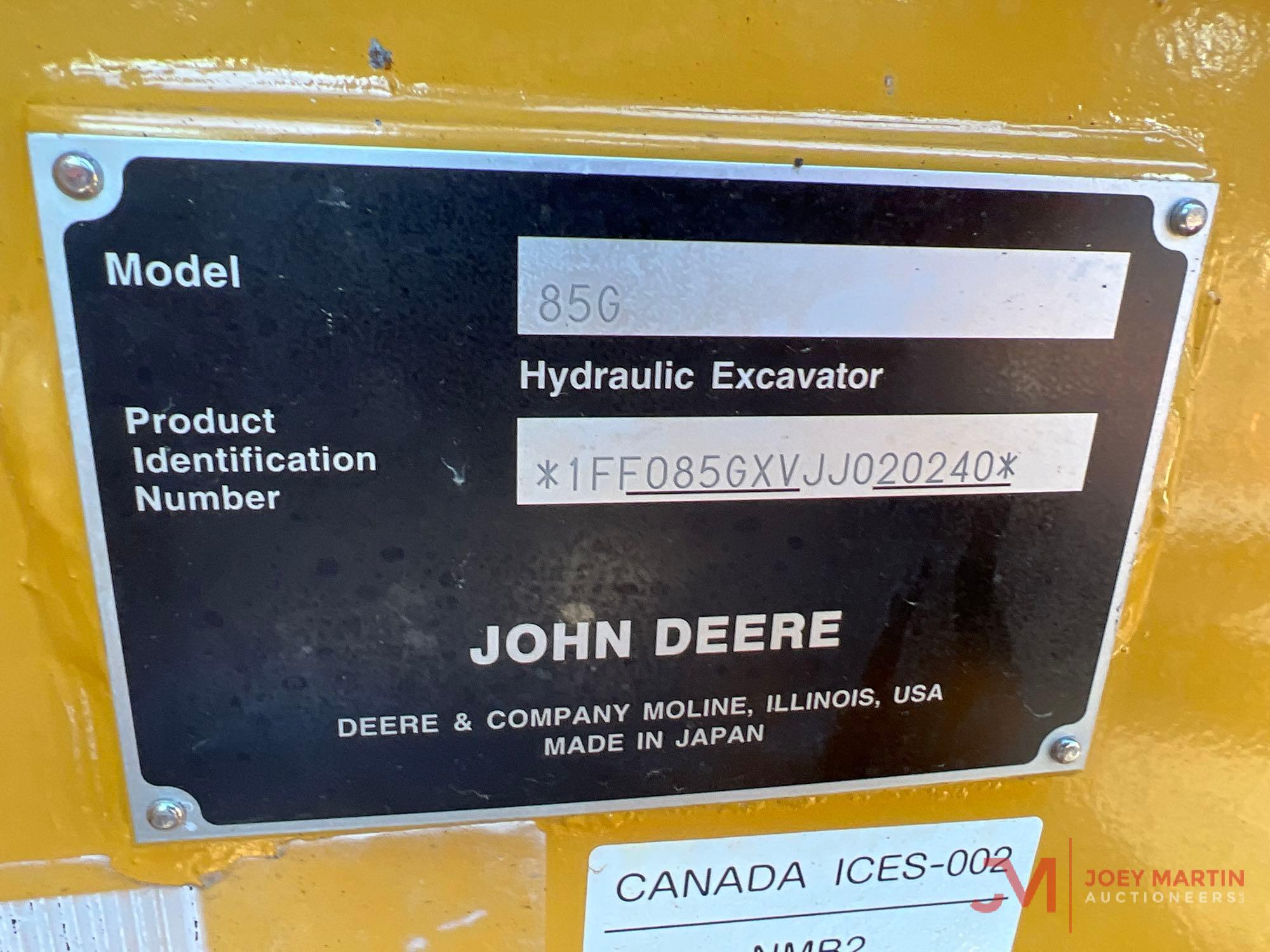2019 JOHN DEERE 85G HYDRAULIC EXCAVATOR