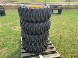 NEW 12-16.5 SKS332 TIRES ON BOBCAT/KUBOTA WHEELS (4)