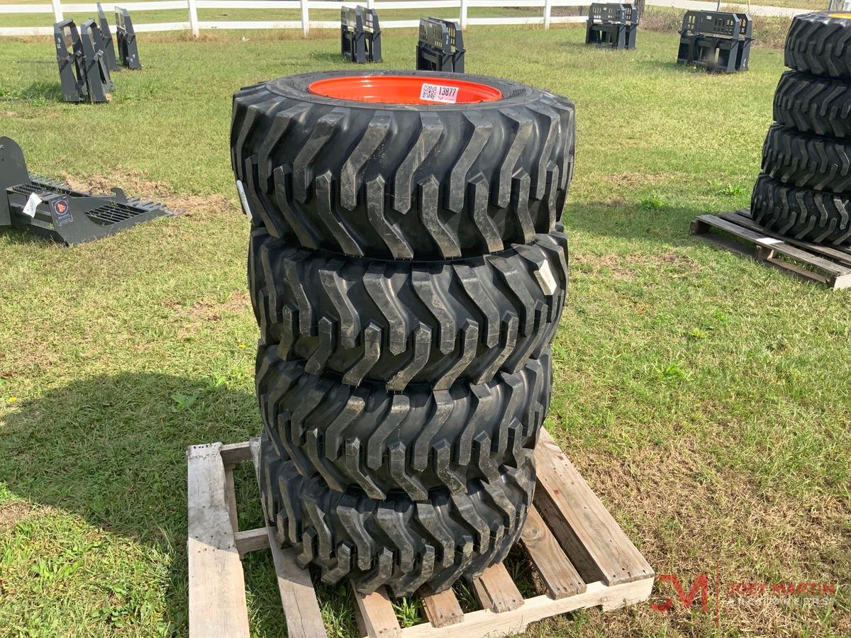 NEW 12-16.5 SKS332 TIRES ON BOBCAT/KUBOTA WHEELS (4)