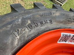 NEW 12-16.5 SKS332 TIRES ON BOBCAT/KUBOTA WHEELS (4)