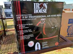 NEW IRON HORSE AUTO RETRACTING 3/8" X 50' PROFESSIONAL AIR HOSE REEL W/ HYBRID POLYMER AIR HOSE