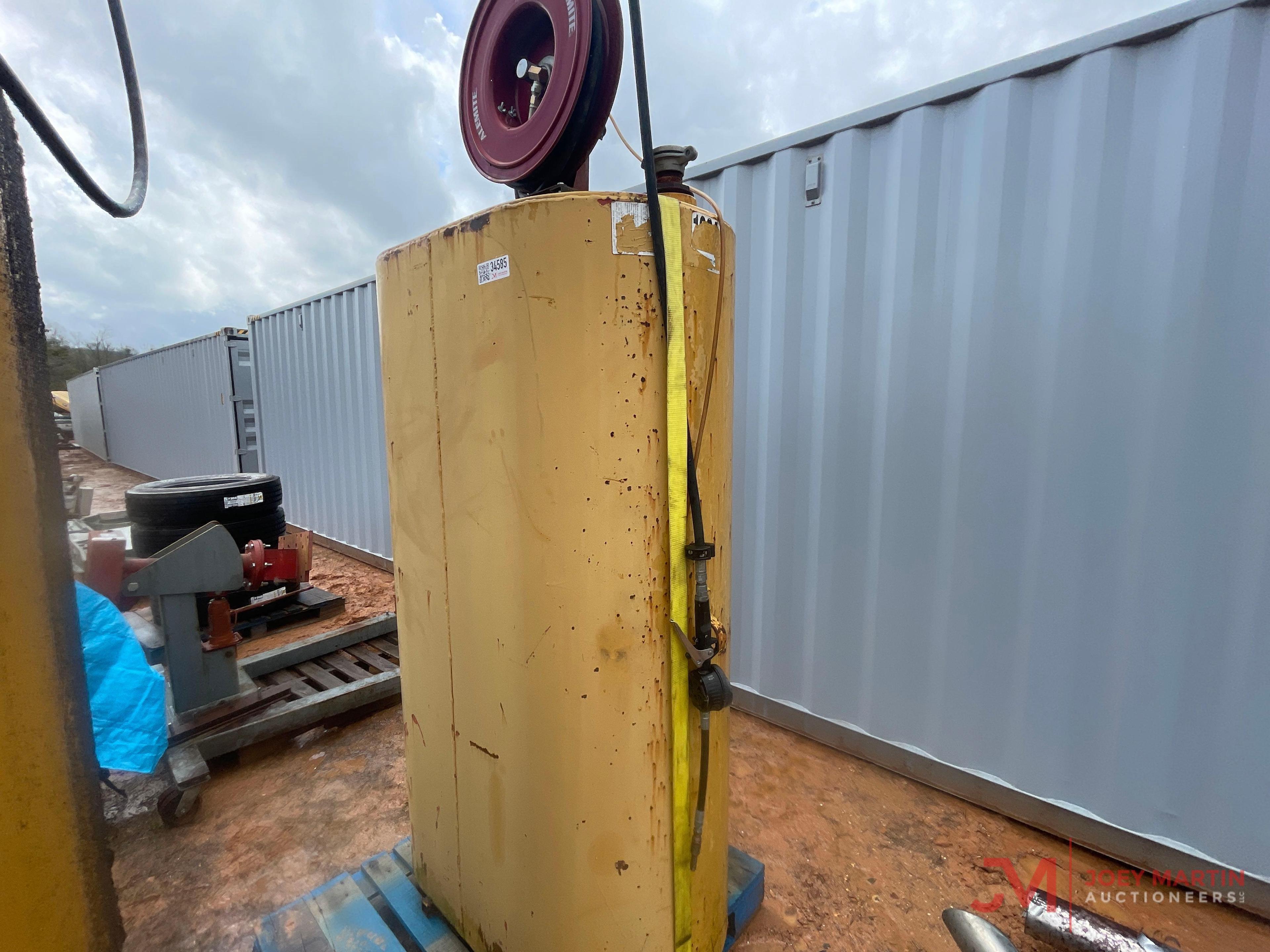FUEL / OIL HOLDING TANK W/ AIR PUMP AND HOSE REEL