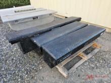 ALUMINUM CROSSOVER TOOL BOX, (2) TRUCK BED SIDE TOOL BOXES