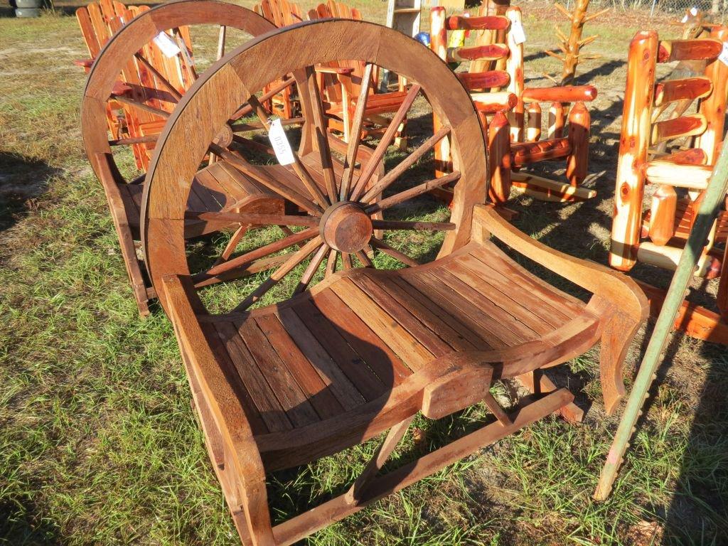 Teak Wood Wagon Wheel Bench