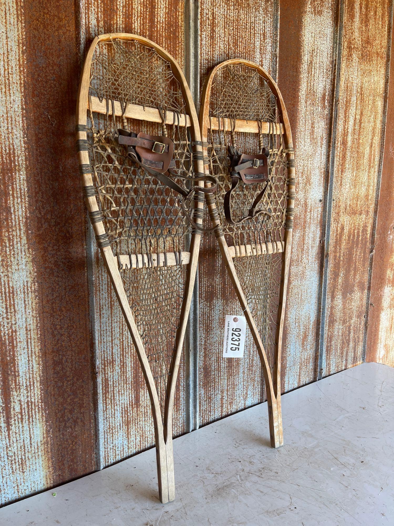 1 - PAIR OF WOODEN SNOW SHOES