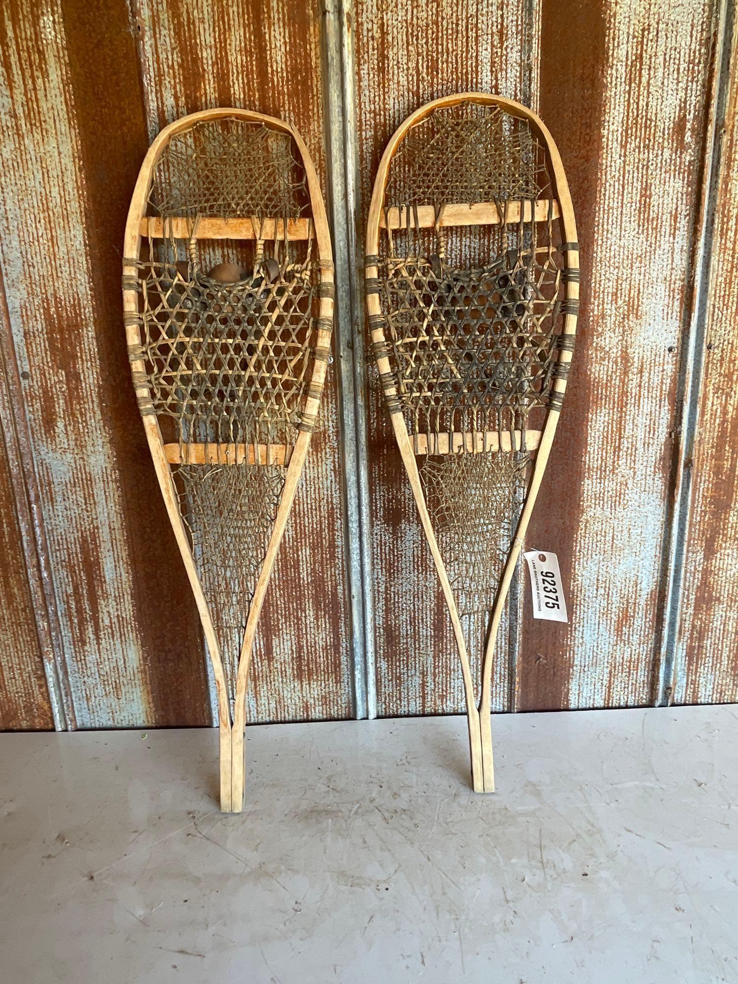 1 - PAIR OF WOODEN SNOW SHOES