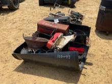 2 HALF BARRELS, MISC TOOL BOXES, CORDS & CHAINSAW