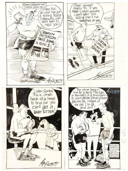 A collection of five Roy Ullyett original artworks for boxing cartoons, all