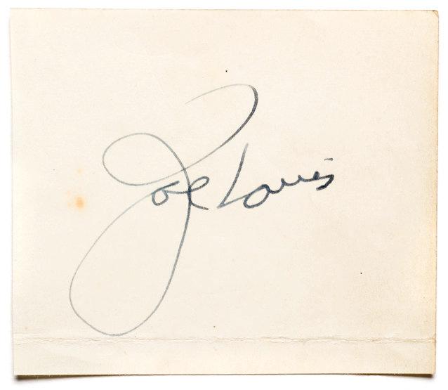 Autograph of the boxer Joe Louis, in ink, a cut-out; sold with a 1936 newsp