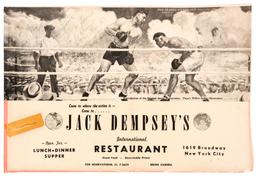 A large Jack Dempsey's restaurant menu autographed by Joe Frazier