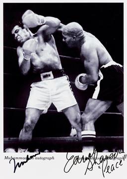 Muhammad Ali v Earnie Shavers double signed photographic print