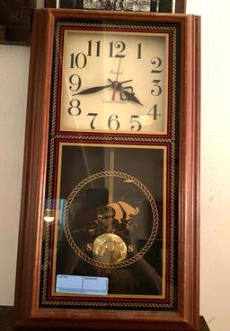 Metal Navy insignia, (2) Navy Seabee plaque, PRO'S NEST plaque, Hanover wall clock and badge