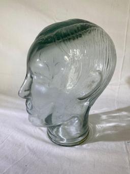 Greenish pressed glass mannequin head for hat or wig