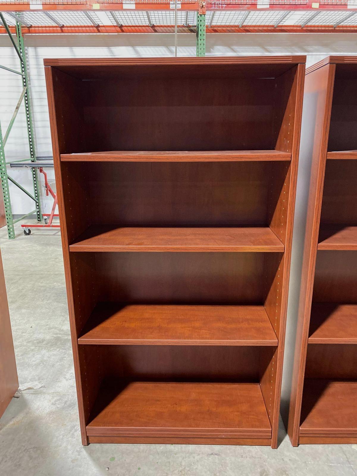 Cherry laminate bookcase 15" x 35 1/2" x 65"